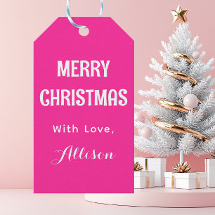 Minimalist Pink Retro Merry Christmas Gift Tags