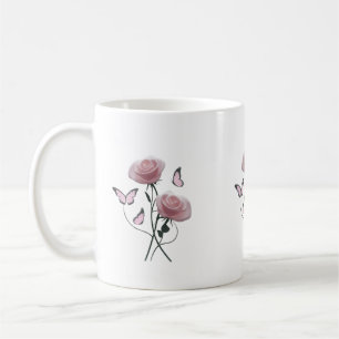 Minimalist Pink Rose Butterfly Classic Mug