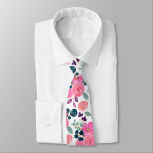 Minimalist Pink Rose Floral Watercolor Tie