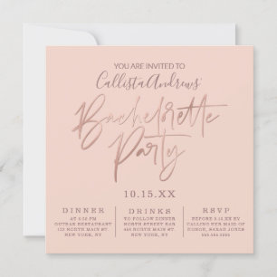 Minimalist Pink Rose Gold Typography Bachelorette Invitation