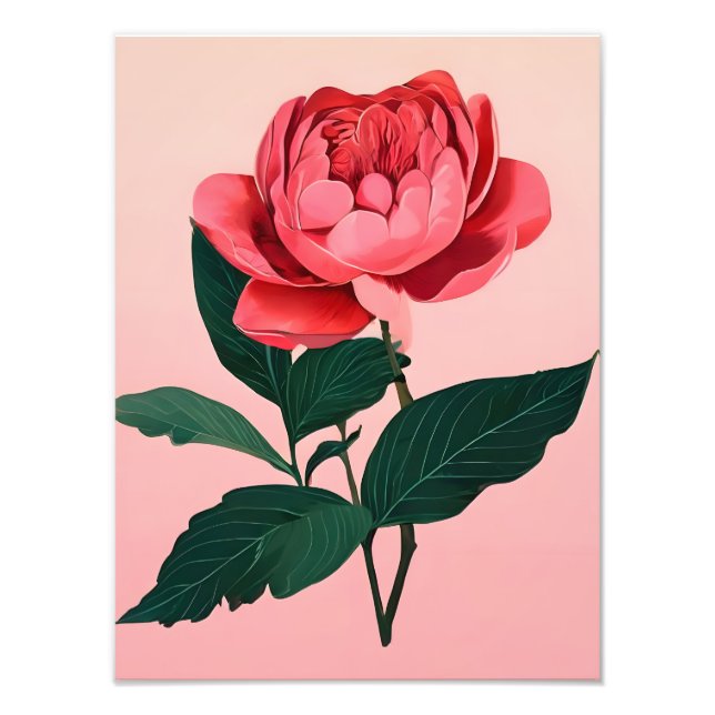 Minimalist Pink Rose Line Art Print (Front)