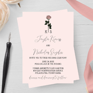 Minimalist Pink Rose Monogram Wedding Invitation