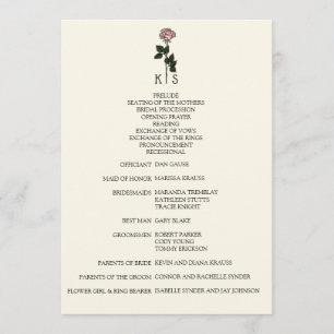 Minimalist Pink Rose Monogram Wedding Program Programme