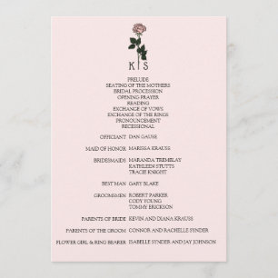 Minimalist Pink Rose Monogram Wedding Program Programme
