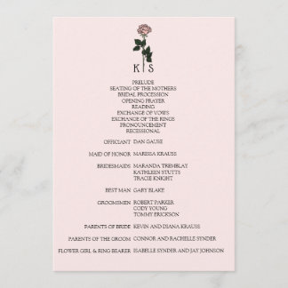 Minimalist Pink Rose Monogram Wedding Program Programme