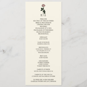 Minimalist Pink Rose Monogram Wedding Programme