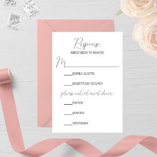 Minimalist Pink Rose Monogram Wedding RSVP Card