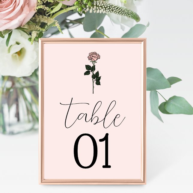Minimalist Pink Rose Monogram Wedding Table Number (Creator Uploaded)