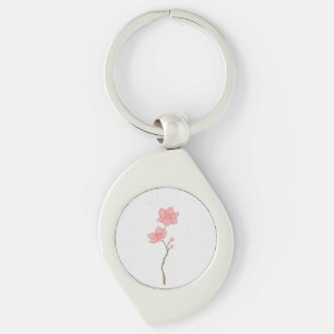 Minimalist Pink Sakura Cherry Blossom Floral Art P Key Ring