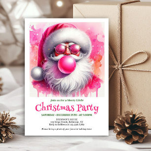 Minimalist Pink Santa Bubble Gum Christmas Invites