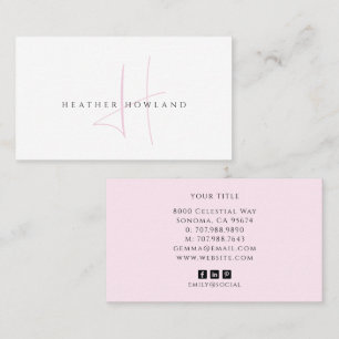 Minimalist Pink Script Monogram Name Business Card