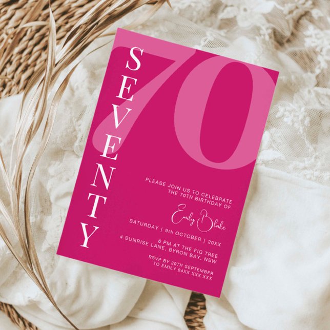 Minimalist Pink Seventy 70th Birthday Party Invitation (Creator Uploaded)
