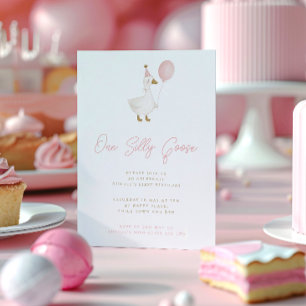 Minimalist Pink Silly Goose First Birthday Party Invitation