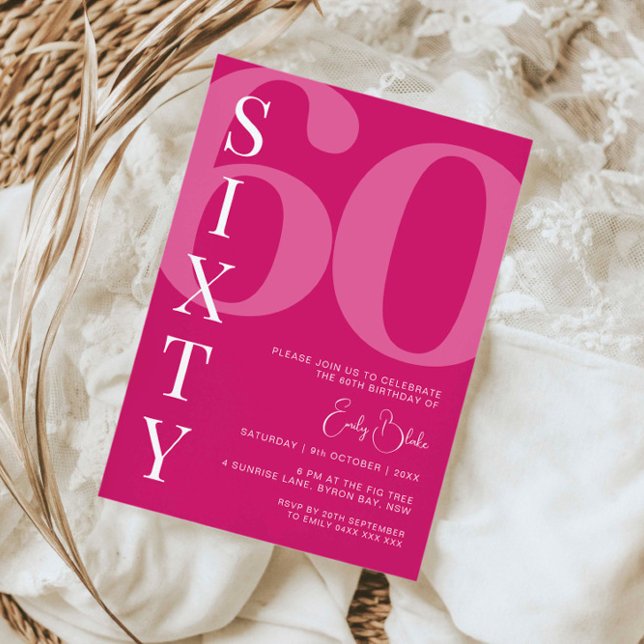 Minimalist Pink Sixty 60th Birthday Party Invitation (Creator Uploaded)