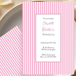 Minimalist Pink Stripes 70th Birthday Invitation