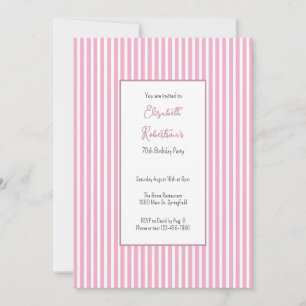 Minimalist Pink Stripes 70th Birthday Invitation