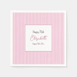 Minimalist Pink Stripes 75th Birthday Napkin