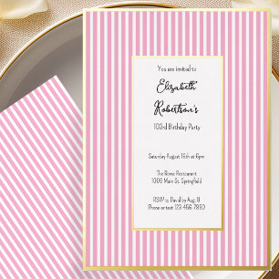 Minimalist Pink Stripes Gold 103rd Birthday