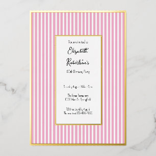 Minimalist Pink Stripes Gold 60th Birthday
