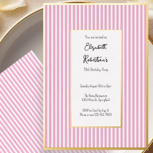 Minimalist Pink Stripes Gold 70th Birthday 