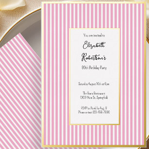 Minimalist Pink Stripes Gold 80th Birthday