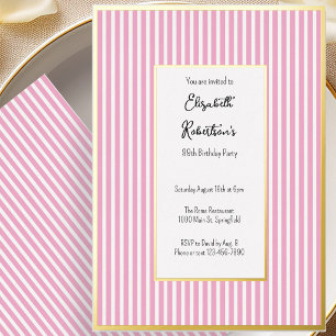 Minimalist Pink Stripes Gold 89th Birthday