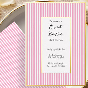 Minimalist Pink Stripes Gold 91st Birthday