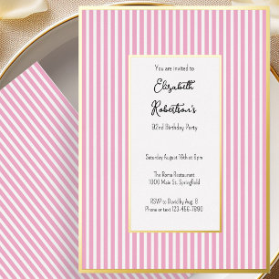 Minimalist Pink Stripes Gold 92nd Birthday