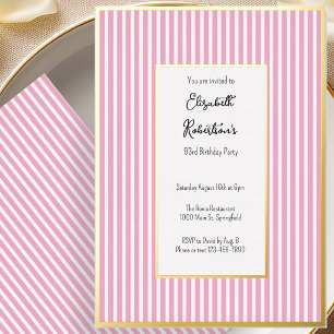 Minimalist Pink Stripes Gold 93rd Birthday