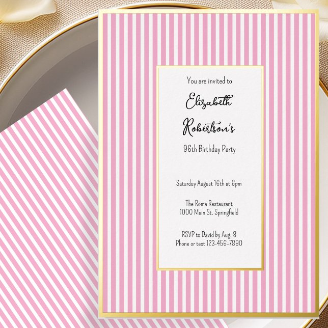 Minimalist Pink Stripes Gold 96th Birthday  (Creator Uploaded)