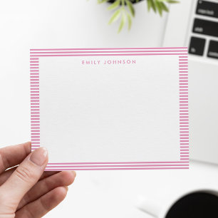 Minimalist Pink Stripes Monogram Card