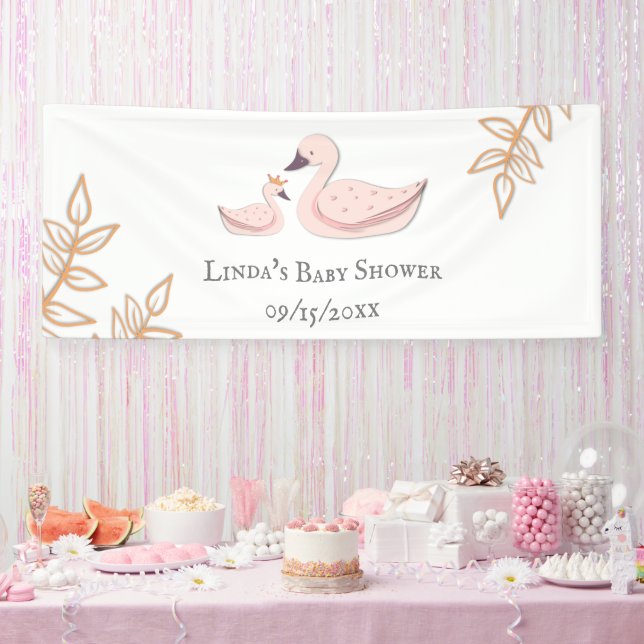 Minimalist Pink Swan Princess & Mum Baby Shower Banner (Party)