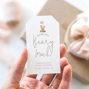 Minimalist Pink Teddy Bear Baby Shower Thank You Gift Tags
