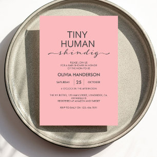 Minimalist Pink Tiny Human Shindig Baby Shower Invitation