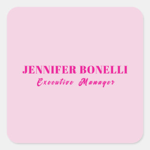 Minimalist pink trendy personalised customise name square sticker