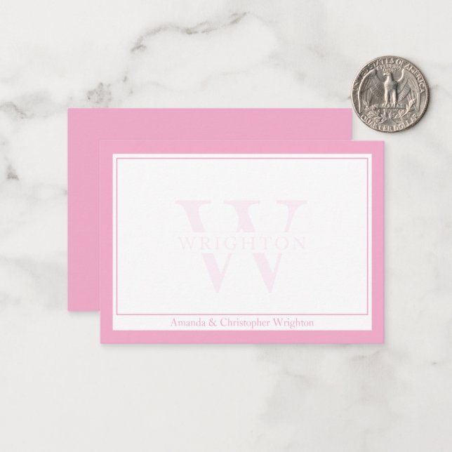 Minimalist Pink Two Border Monogram Couple Card (Front/Back In Situ)