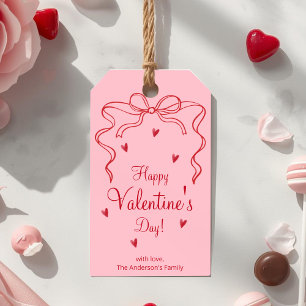 Minimalist Pink Valentine Gift Tag Red Ribbon