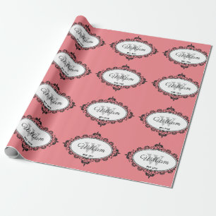 Minimalist Pink Vintage Damask Monogram Wrapping Paper