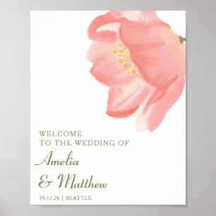 Minimalist Pink Watercolor Floral Wedding Welcome Poster