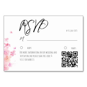Minimalist pink watercolor flower RSVP Card  QR