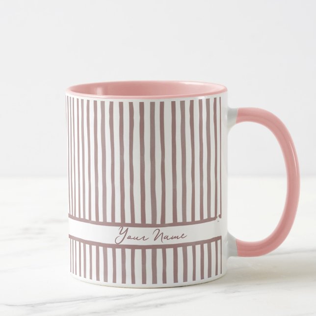 Minimalist Pink Watercolor Stripes Custom Name  Mug (Creator Uploaded)