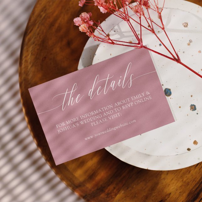 Minimalist Pink White Calligraphy Wedding Details Enclosure Card (Creator Uploaded)