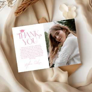 Minimalist Pink & White Graduation Photo Thank You Card