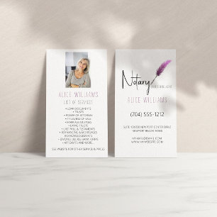 Minimalist Pink & White Notary Photo Vertical  Business Card