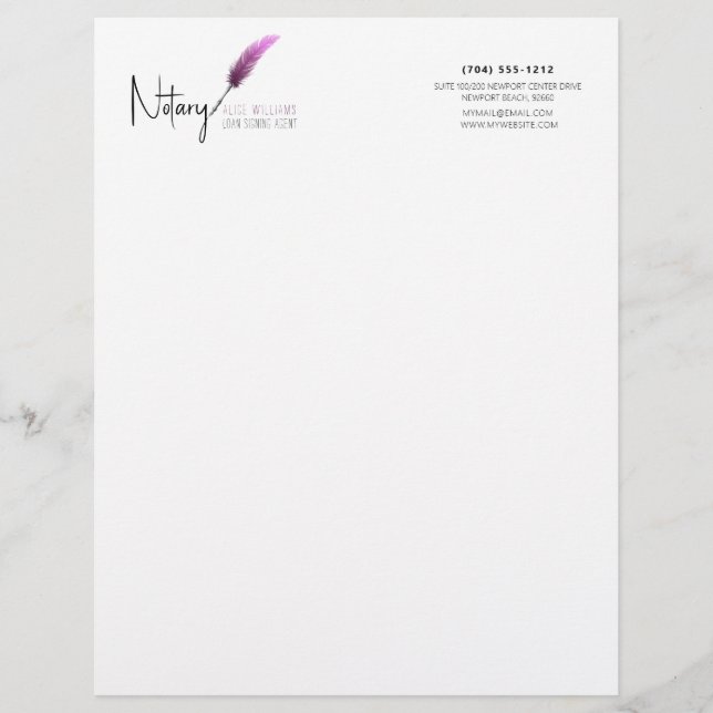 Minimalist Pink & White Simple Modern Notary Custom Letterhead (Front)