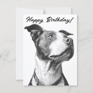 Minimalist Pitbull Black and White Birthday Card