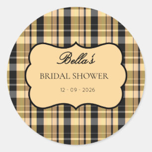 Minimalist plaid Bridal Name Classic Round Sticker