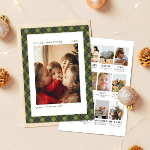 Minimalist Plaid Christmas Year Review Photo Holiday Card
