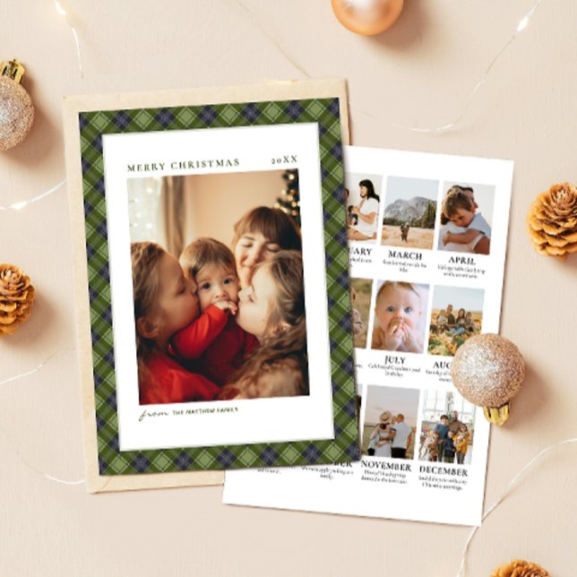 Minimalist Plaid Christmas Year Review Photo Holiday Card (Creator Uploaded)