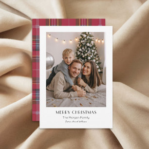Minimalist Plaid Modern Family Christmas Photo Holiday Card